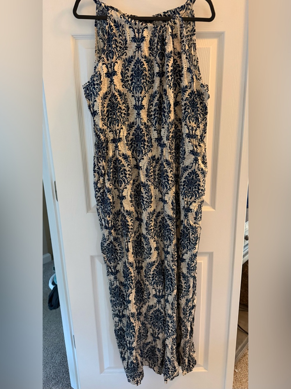 BloomChic Navy Damask Halter Jumpsuit